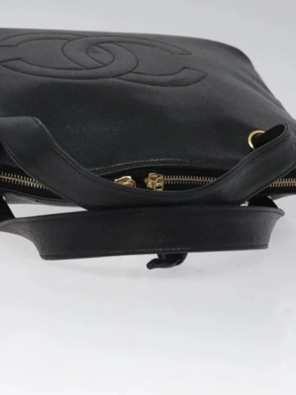CHANEL COCO Mark Hand Bag Calf Skin Black Gold CC Auth yk17997